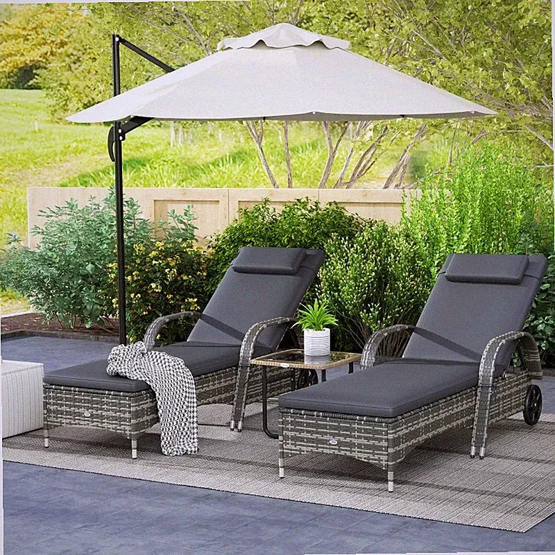 2 Reclining Chaise Lounge Chairs Rolling Outdoor Chairs Gray