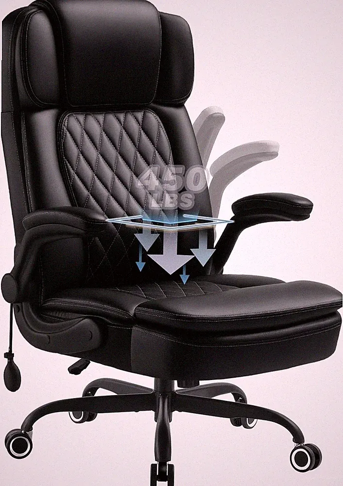 450LBS Big and Tall Executive Office Chair with Flip up Arm, Heavy Duty PU Leath