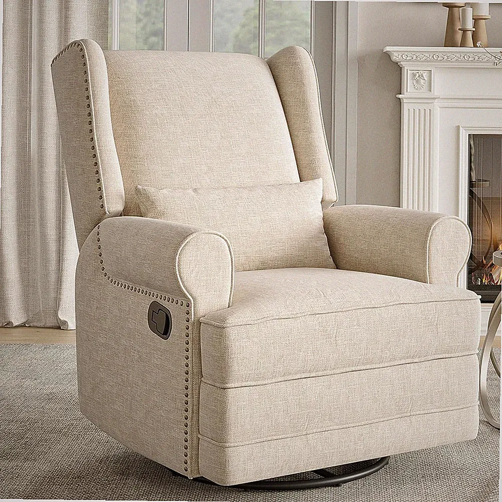 Beige Swivel Recliner Chair with Extra Large Footrest for Comfort and Style