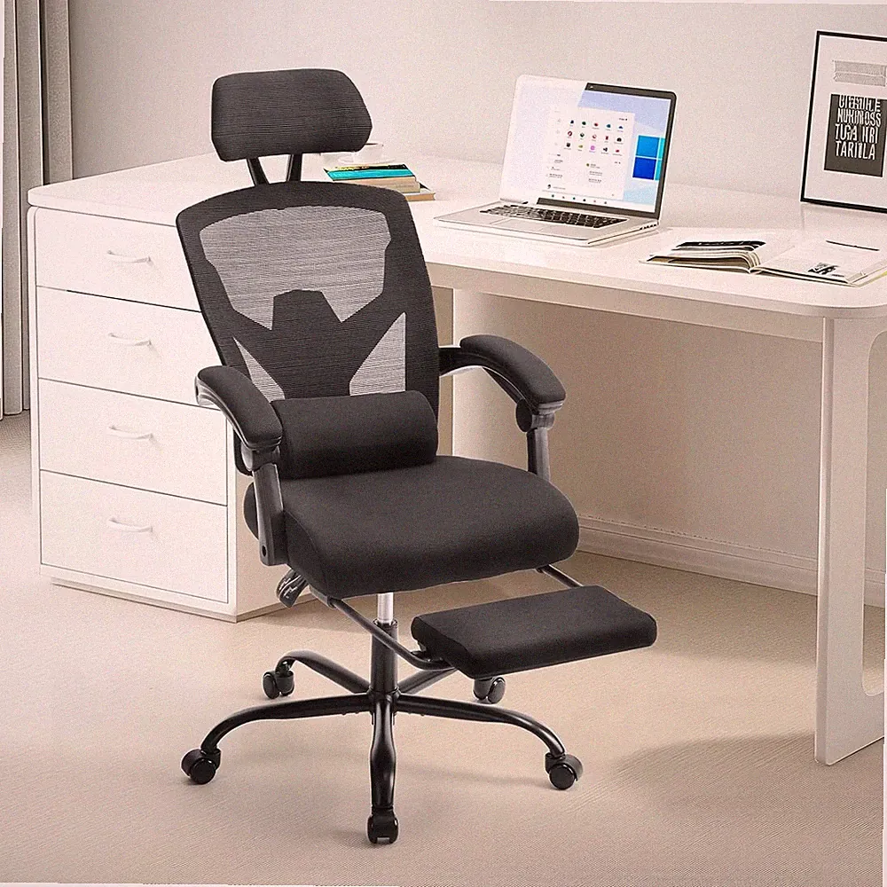 Black High Back Office Chair. Mesh, Reclining. Home Desk. Swivel & Rolling