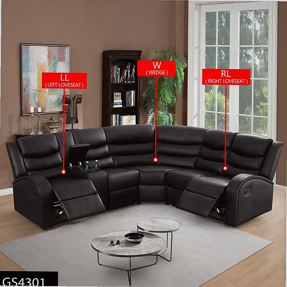 Black Semi PU Breathable Leather Living Room Recliner Intelligent 3-Pcs Sofa Set