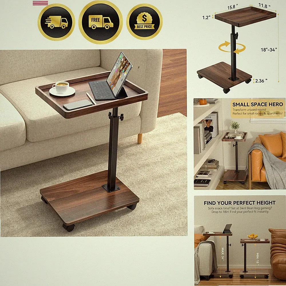 C Table End Table Adjustable Height, 360°Swivel TV Tray Table for Small Space...