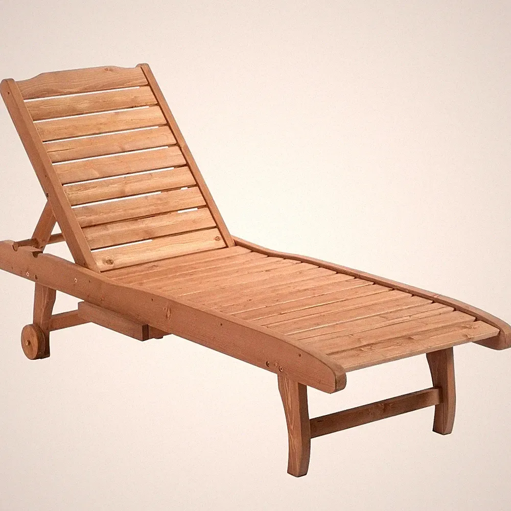 Chaise Lounge w/ Recliner, Rolling Wheels, Built-In Table, Redwood Finish