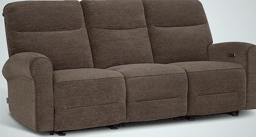 Compact 87.8" Power Reclining Sofa with USB Ports - Dark Brown 3-Seater
