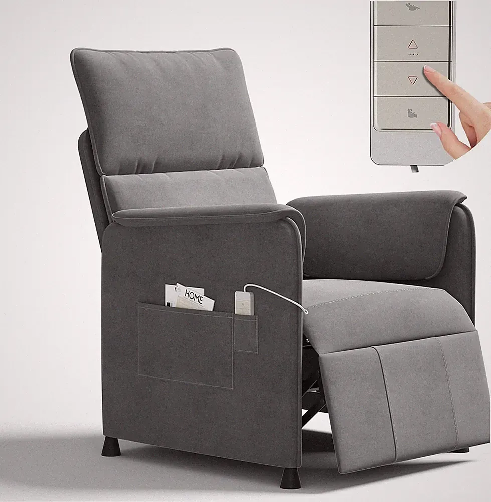 Electric Recliner Chair with Remote Control & Padded Backrest - Grey