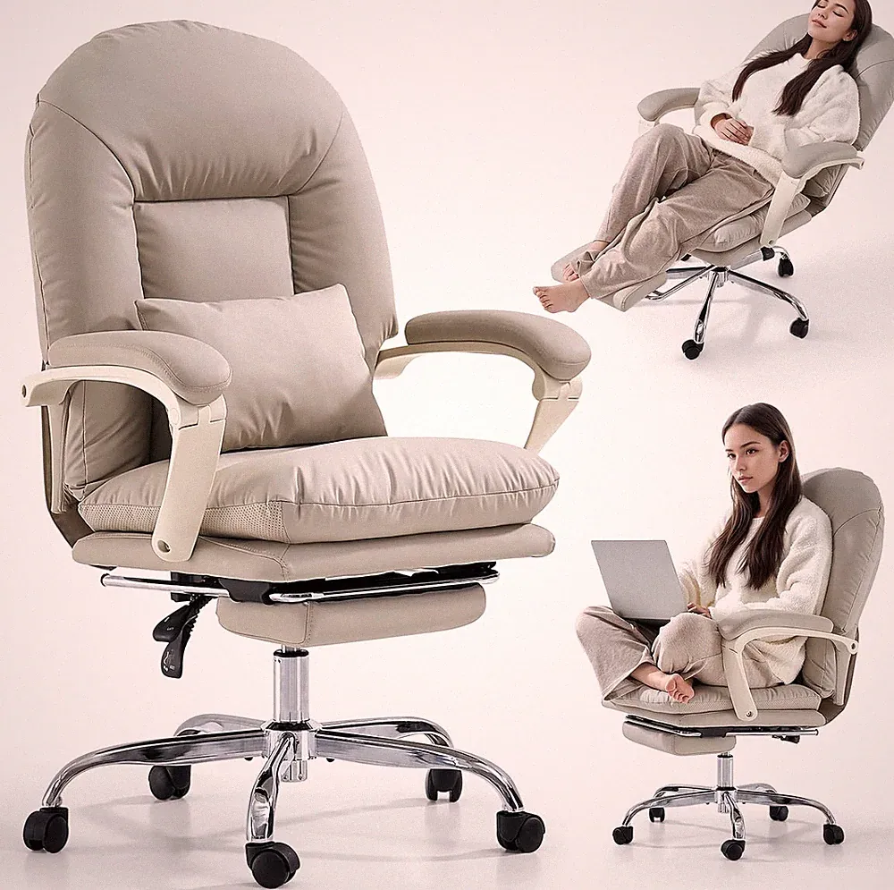 EMIAH Ergonomic Office Chair with Foot Rest Criss Cross Chair with Wheels Reclin