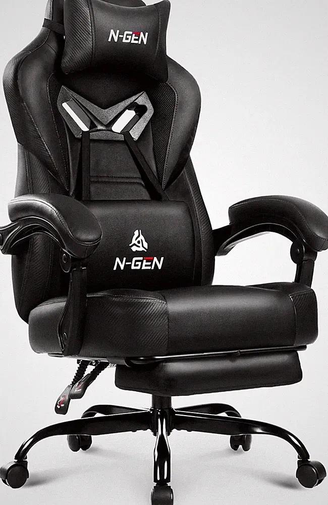 Ergonomic Big & Tall Gaming Chair with Footrest - Black High Back Recliner