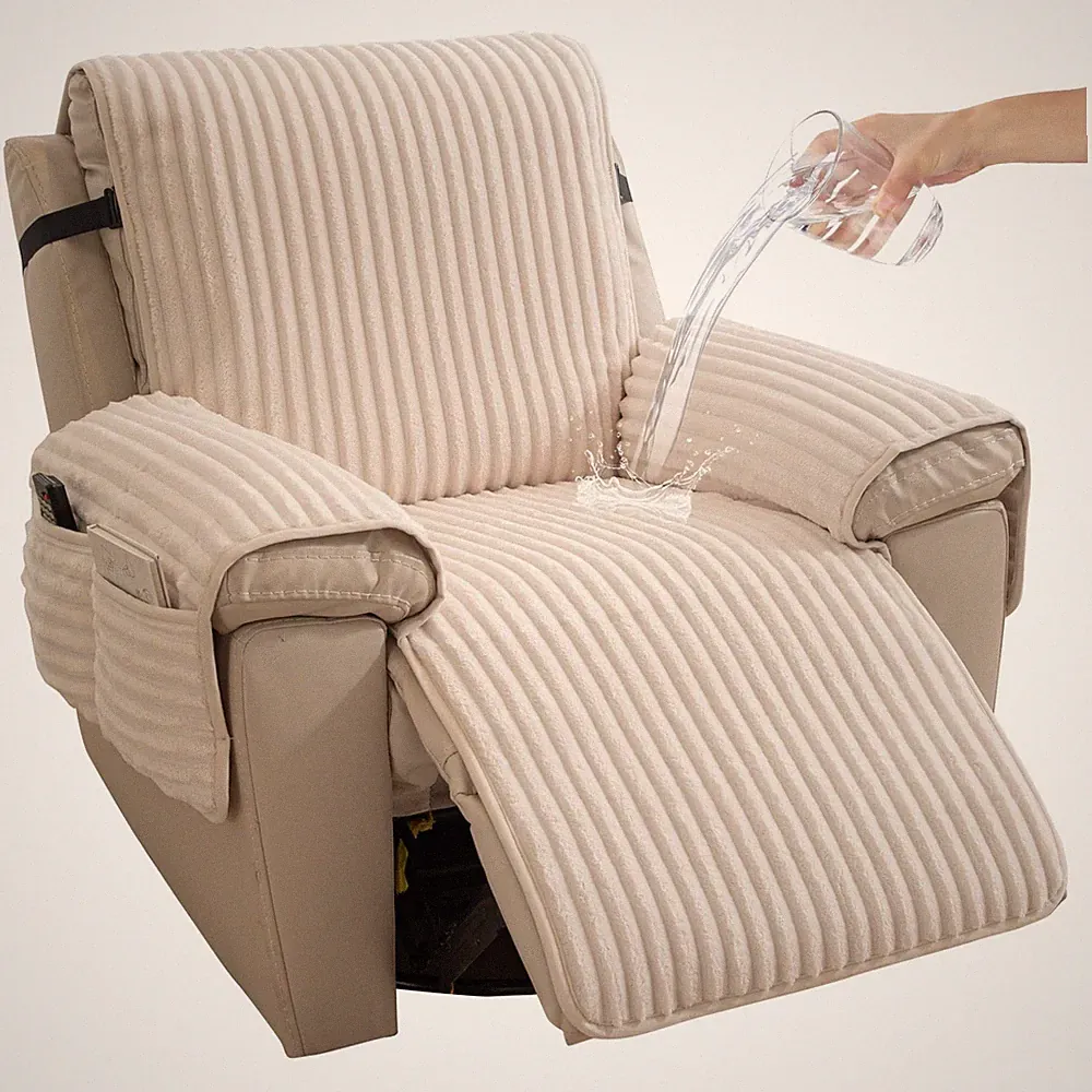Faux Fur Recliner Chair Covers Non-Slip Waterproof Recliner Covers That Stay...