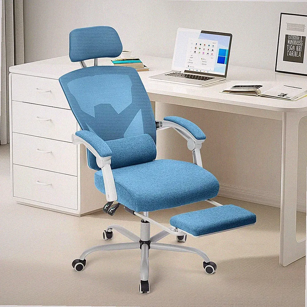 High-Back Mesh Office Chair with Headrest,Footrest and Lumbar Pillow Support
