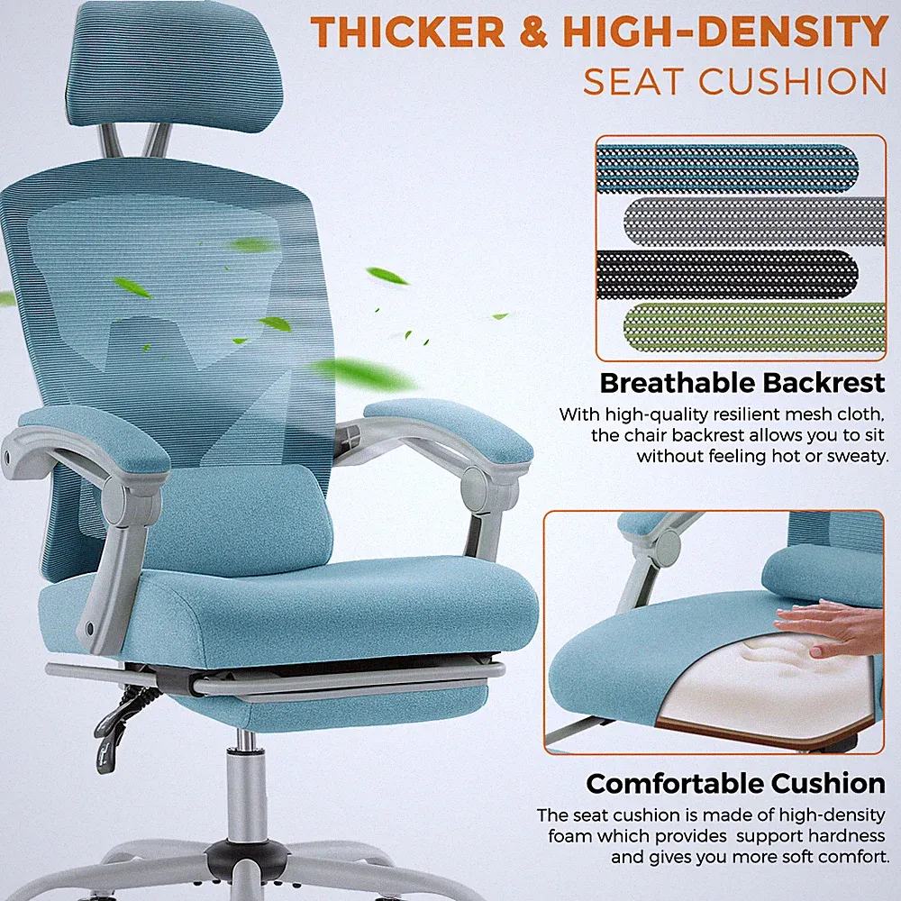 High Back Mesh Task Chair with Swivel & Rolling Design - Reclining, for Desk Use