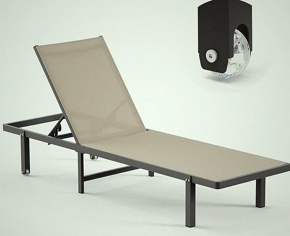 Khaki Pool Lounge Chairs with Wheels - 5-Position Outdoor Recliner