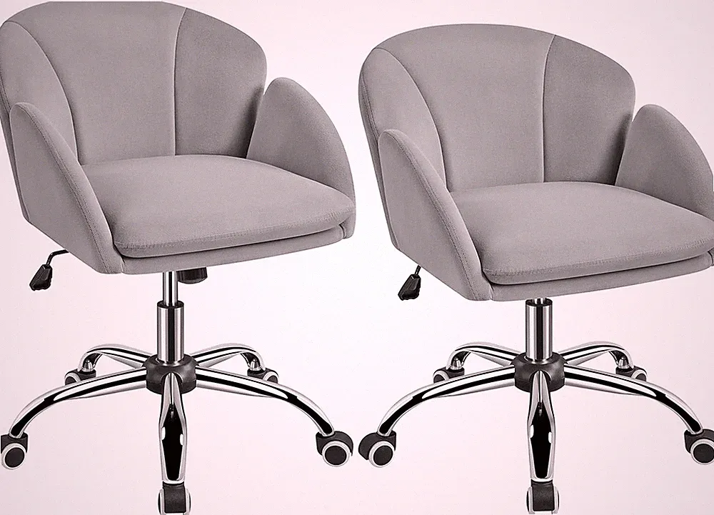 Modern Velvet Swivel Makeup Chair with Armrests - Light Gray, Adjustable Height