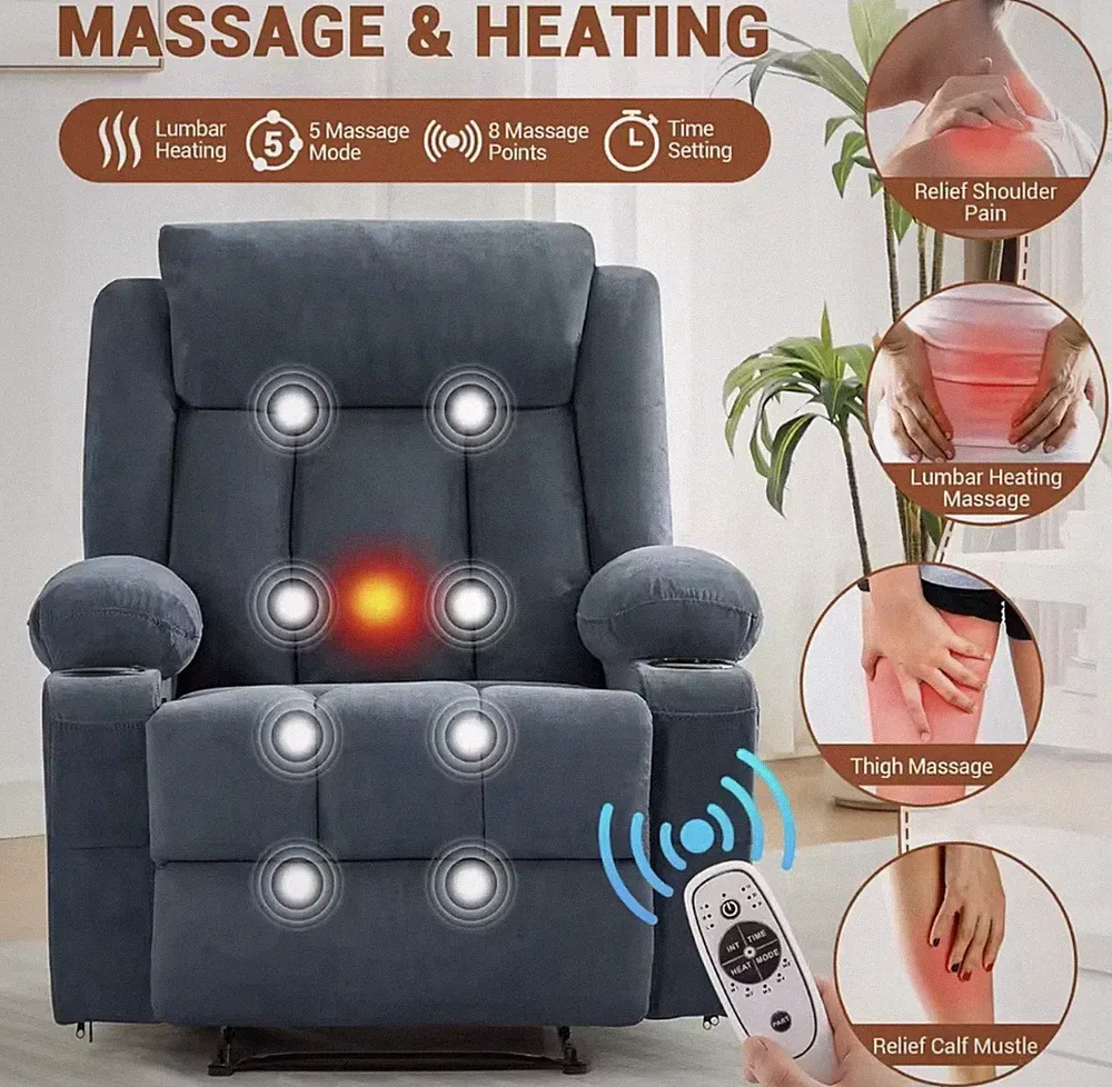 New Elderly Power Lift Recliner Chair Sofa Back Leg Massage & Heat Cup Holders