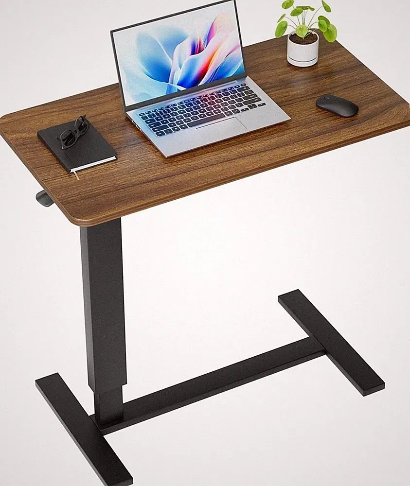 Overbed Bedside Table with Wheels, Adjustable Hospital Over Bed Table, Rolling L