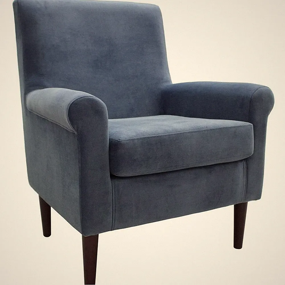 Pemberly Row 17.5"H Fabric Rolled Arm Lounge Chair in Blue Finish