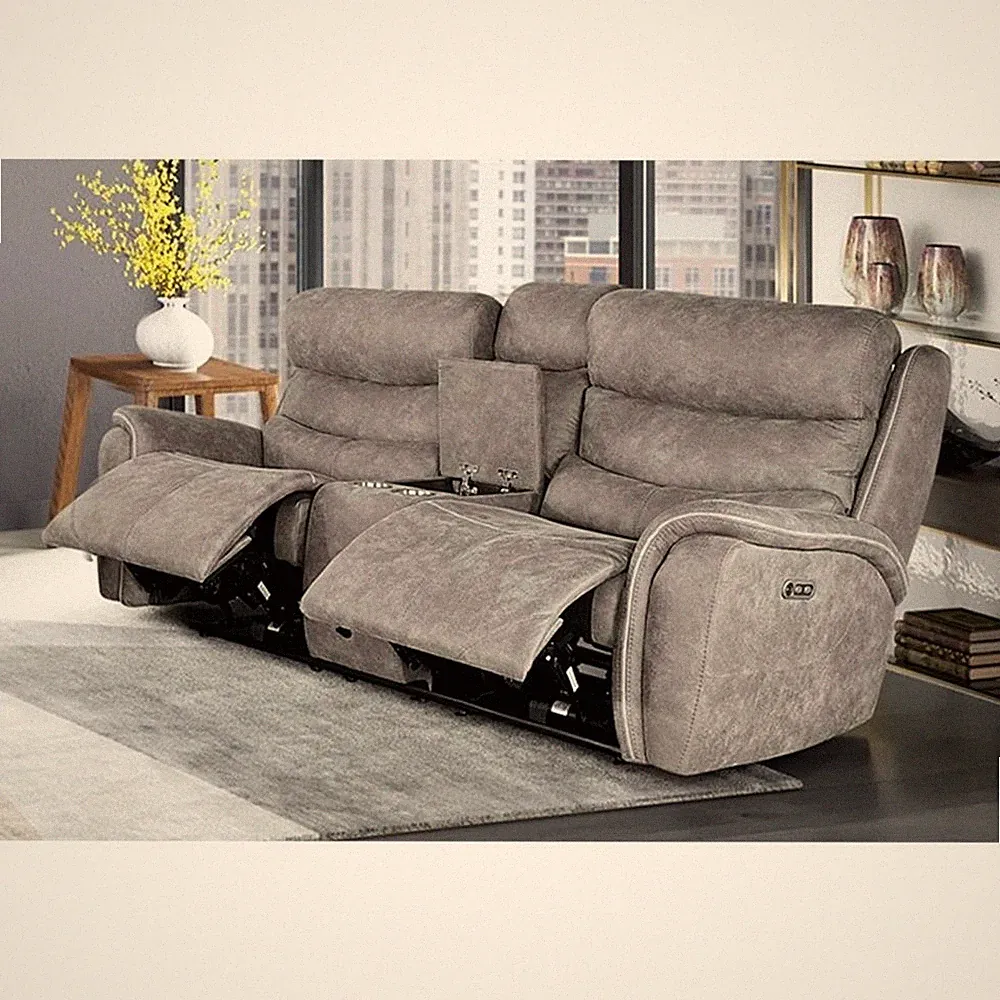 Pemberly Row Contemporary Fabric Power Console Loveseat in Gray