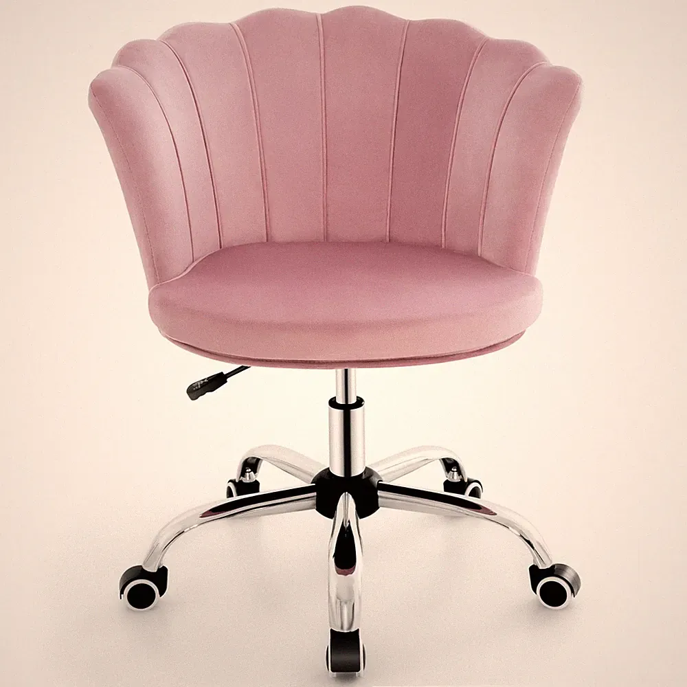 Petal Shell Leisure Vanity Office Chair Rolling Adjustable Velvet Armchair Pink