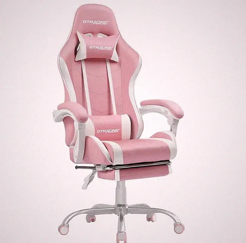 Pink Gaming GT Racing Leather Adjustable Chair, Office Swivel Reclinable Seat
