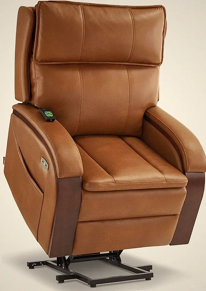 Power Lift Recliner Chair with Massage, Heat & USB - Tawny Faux Leather