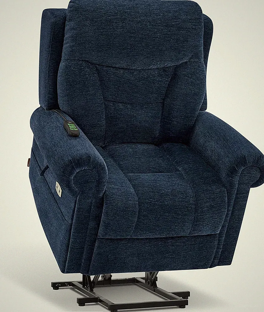 Power Lift Recliner Chair with Massage & Heating for Elderly - Navy Blue