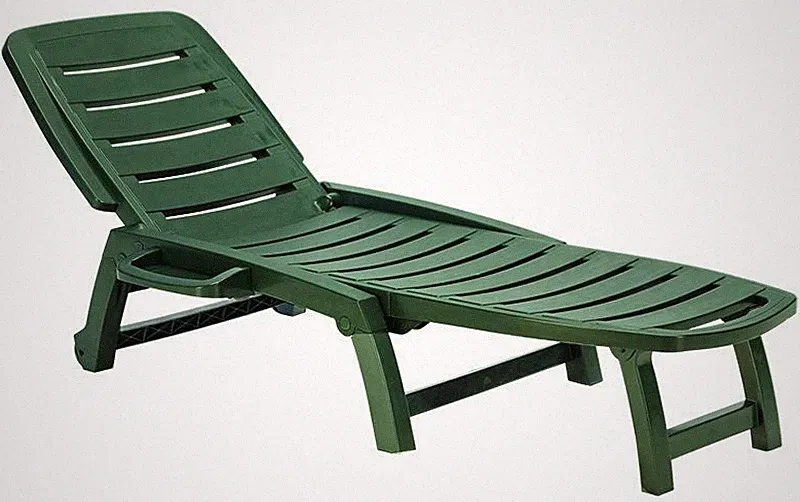 Rolling, Folding, Three Position Reclining Patio Sun Chair, Deck Lounger, Green