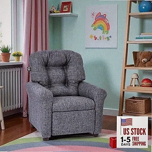 Traditional Kids Recliner Chair, Toddler Ages 1-5 Years, Polyester Linen, Grey