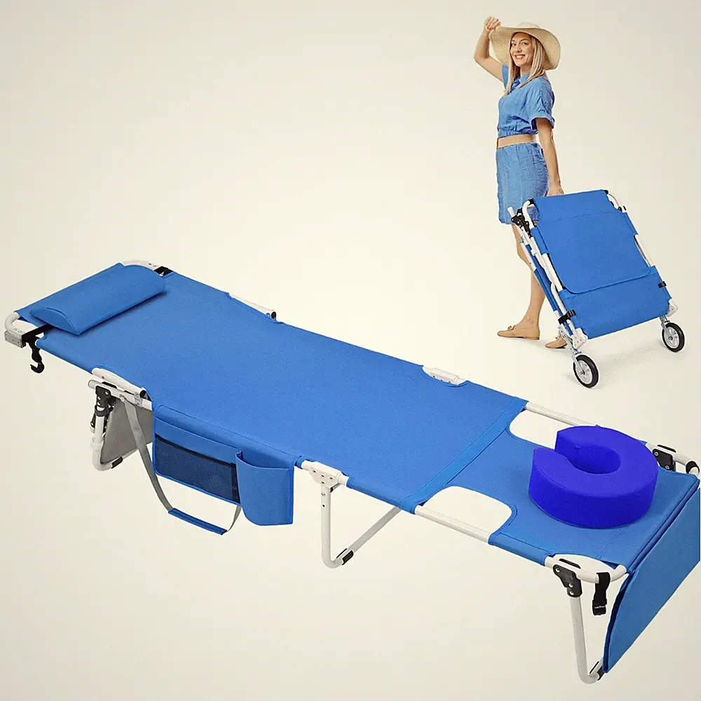 Wheel-To-Go Oversized Heavy Duty Tanning Chair with Face Hole Softer Padded A...